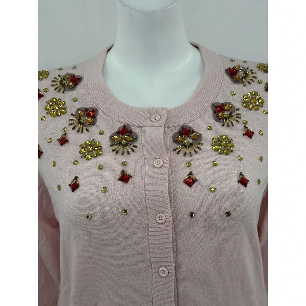 Kate Spade Sweater Womens Medium Pink Rosy Dawn Kati Cardigan Beaded‎ Holiday